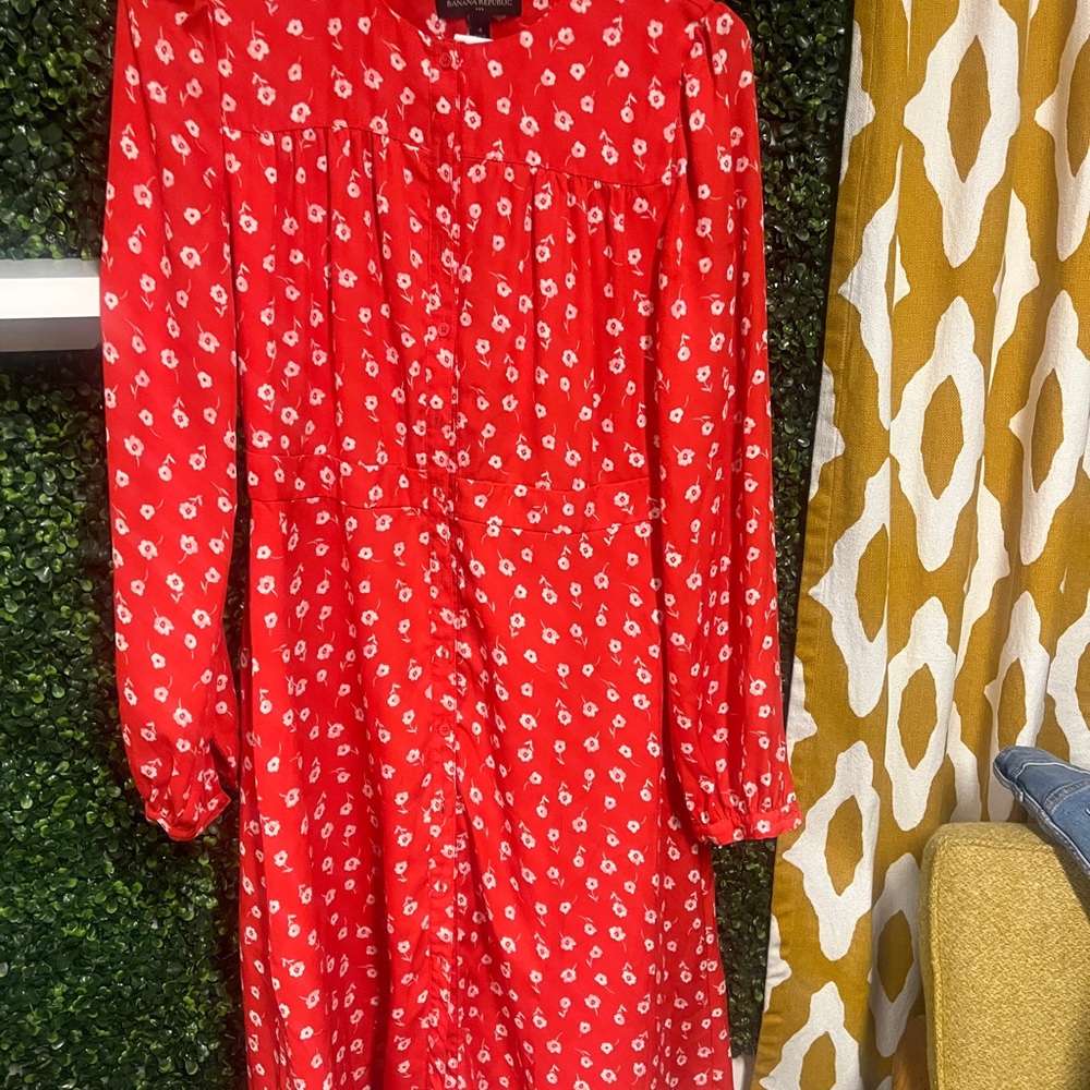 Banana Republic Red and White Ruffled Tiered Sundress